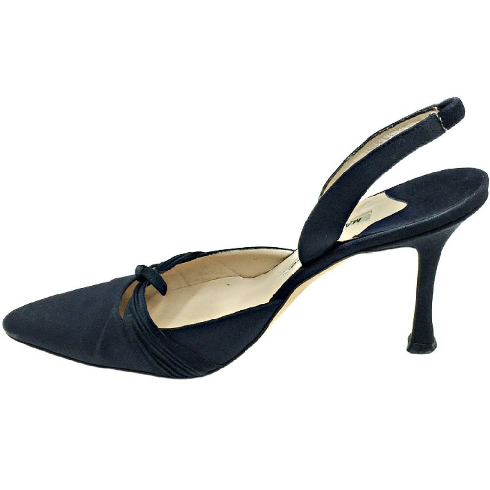 Manolo Blahnik Black Fabric Pumps w/Heel Strap 37 - Picture 3 of 5